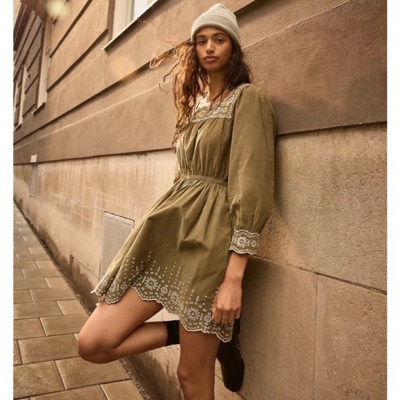 Madewell Embroidered Corduroy Square-Neck Mini Dress - Picture 2 of 10